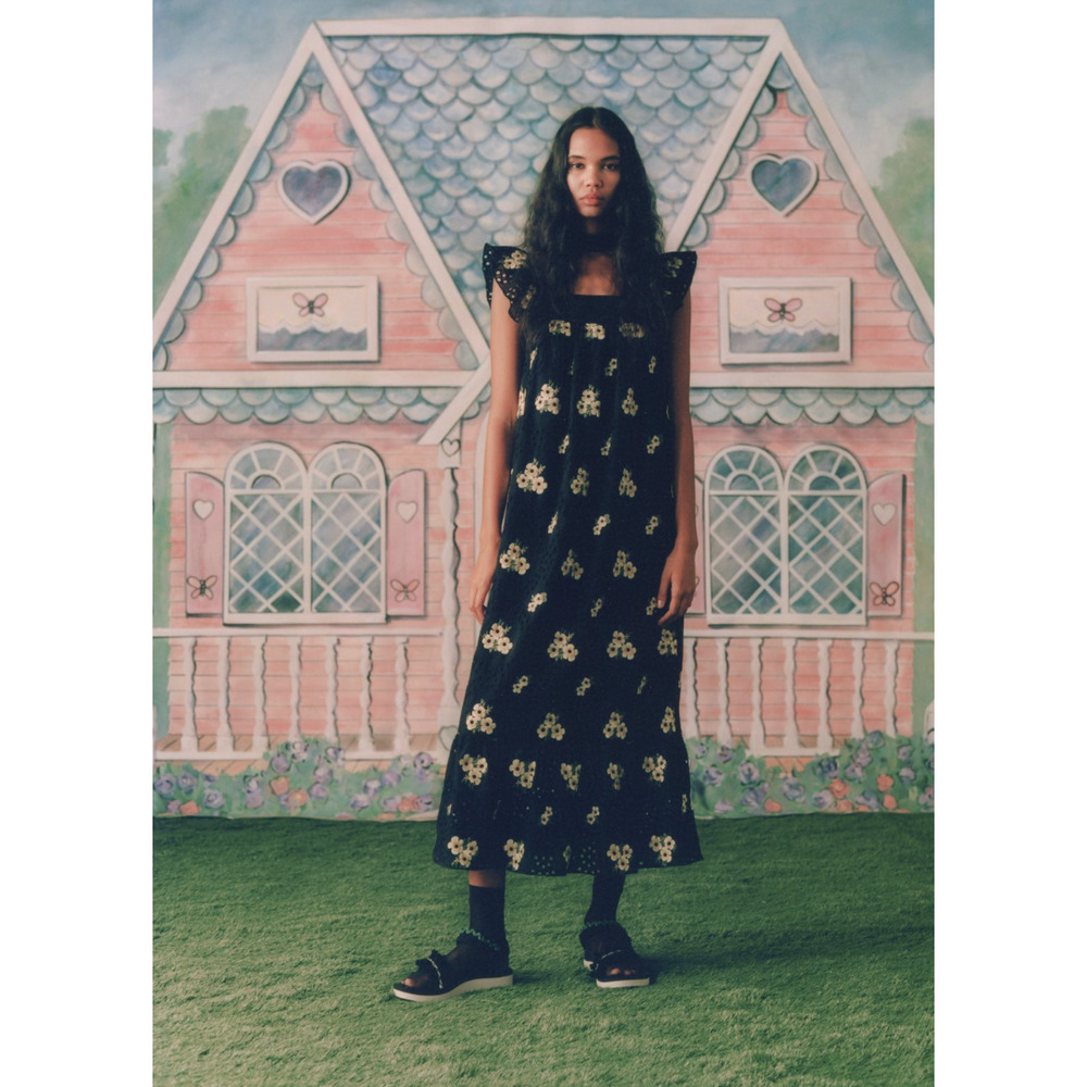 NWOT Anna Sui Pansy Eyelet Embroidered Maxi